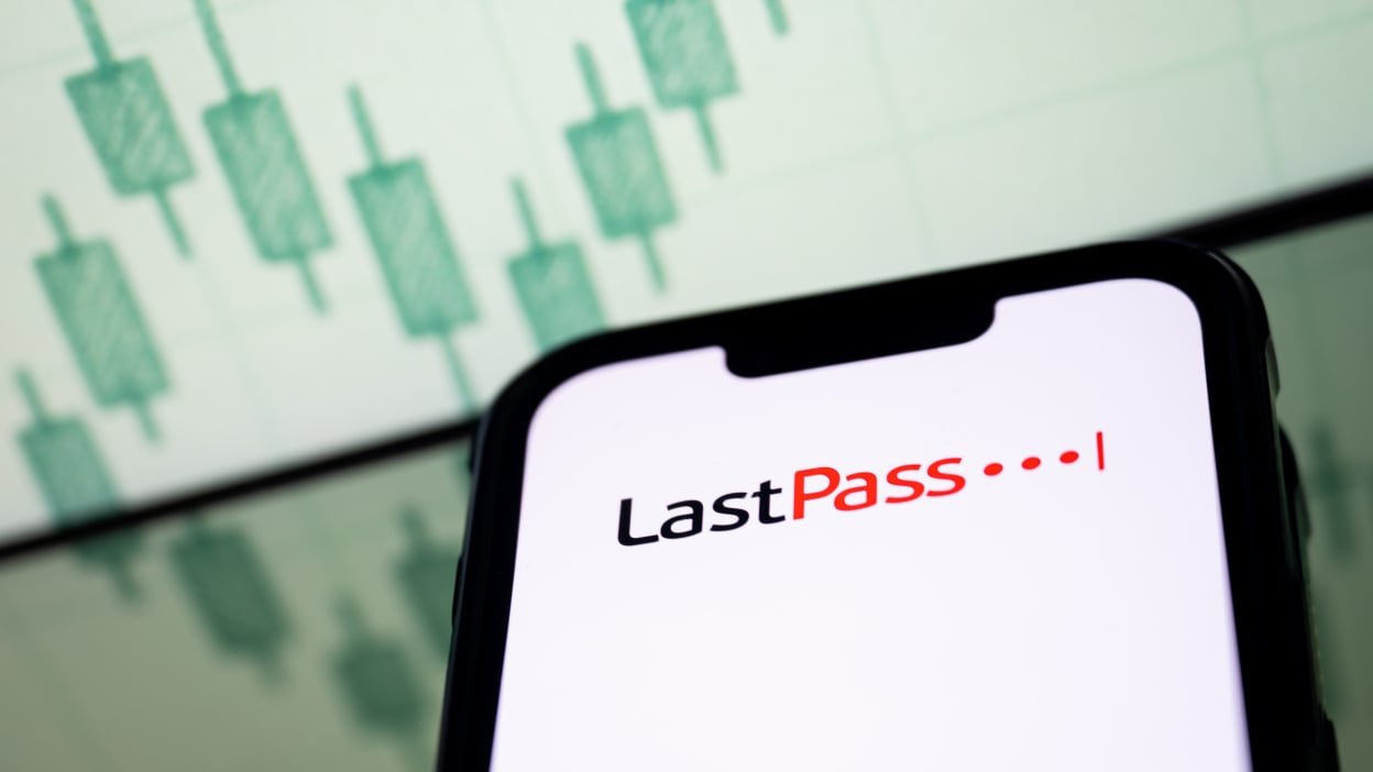 a LastPass logo seen displayed on a smartphone screen