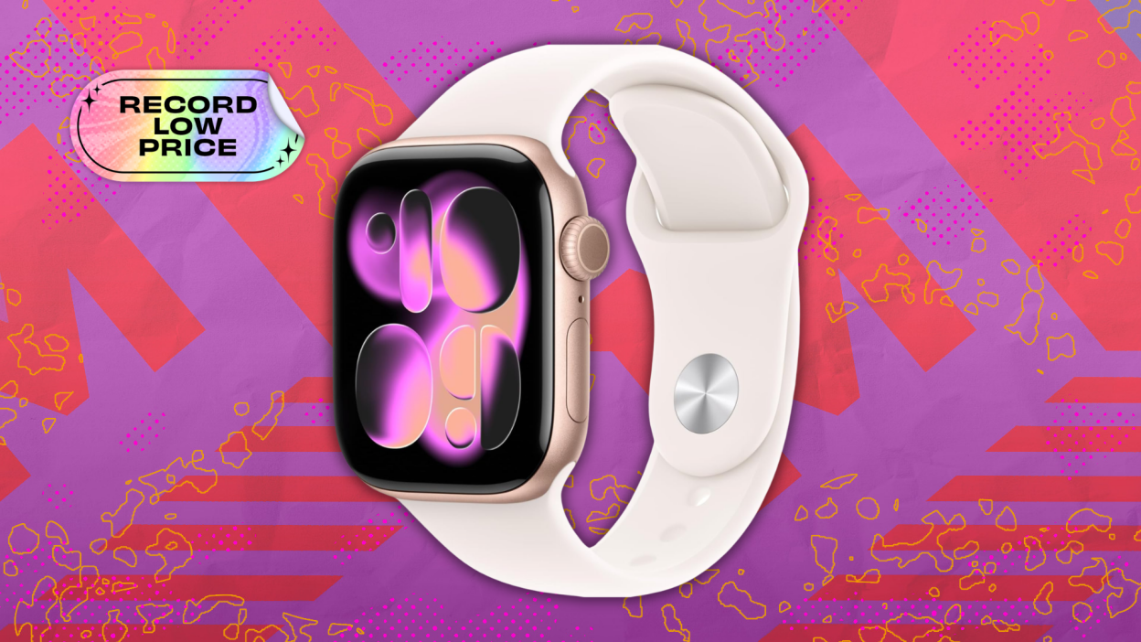 An Apple Watch Series 11 on a colorful background