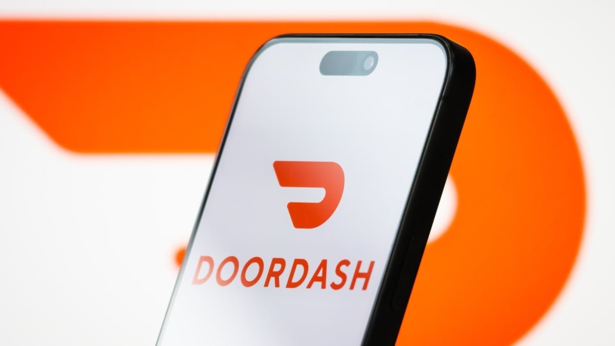 Doordash logo on a smartphone.